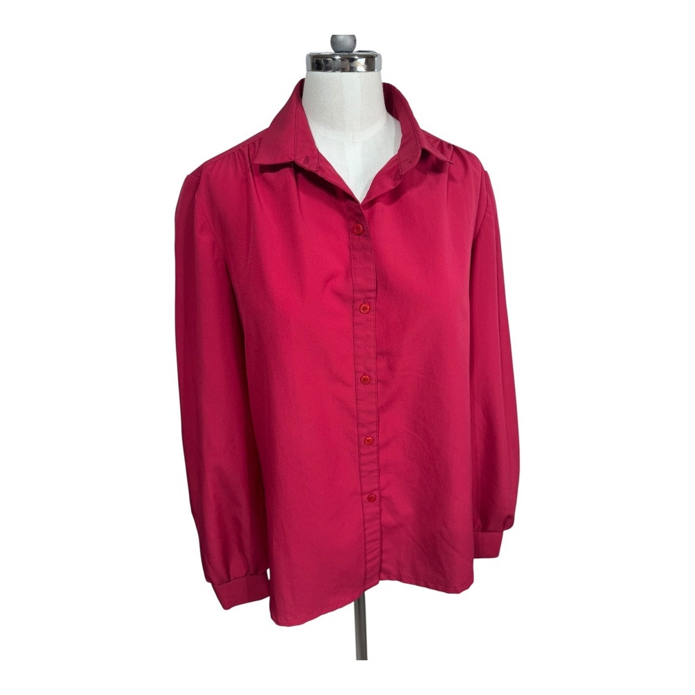 Vintage Kay Windsor Union Made Fuchsia Blouse Balloon Sleeve Mod Classic Large